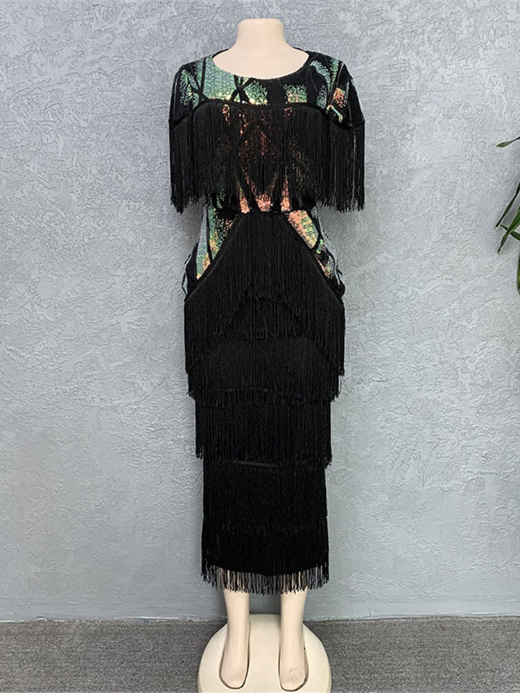 Elegant Party Dresses For Women 2024 Summer Tassel Bodycon Maxi Robe Dashiki Af image 1