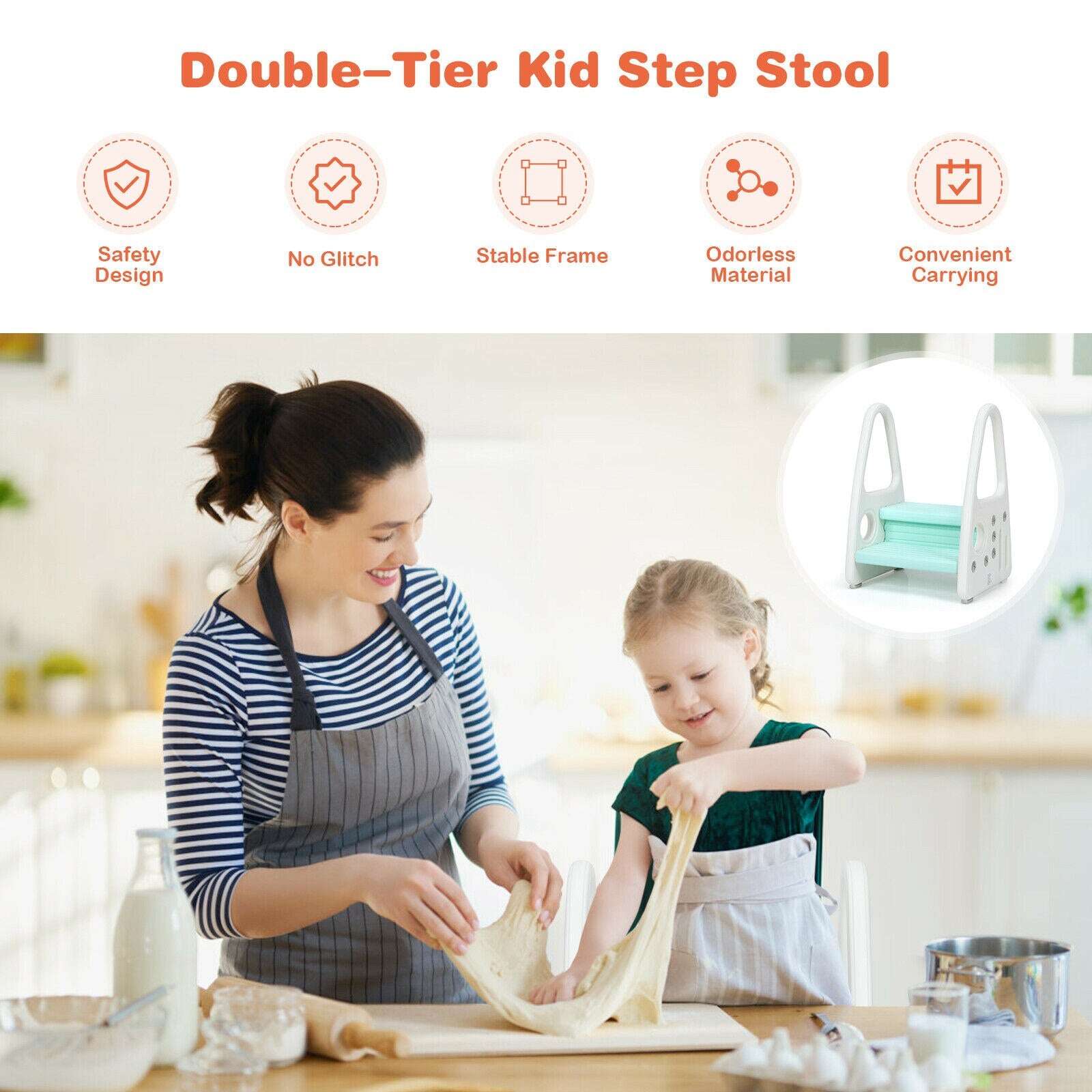 Kids Step Stool Learning Helper w/Armrest for Kitchen Toilet Potty Training image 5
