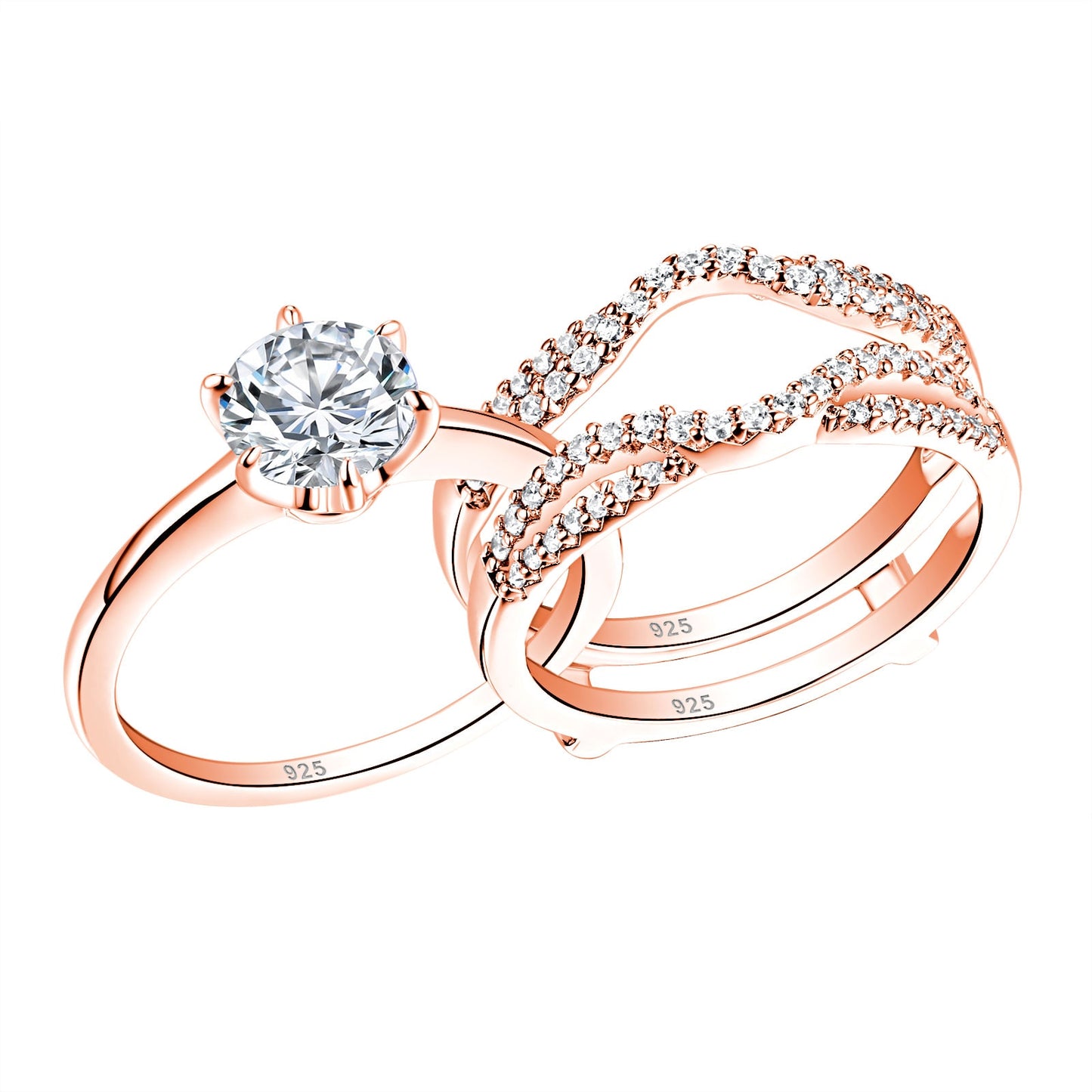 Newshe Yellow Gold Color 925 Silver Solitaire Brilliant Round Engagement Rings image 3