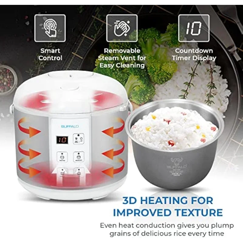 Buffalo Classic Rice Cooker with Clad Stainless Steel Inner Pot (5 cups) - Smal image 5