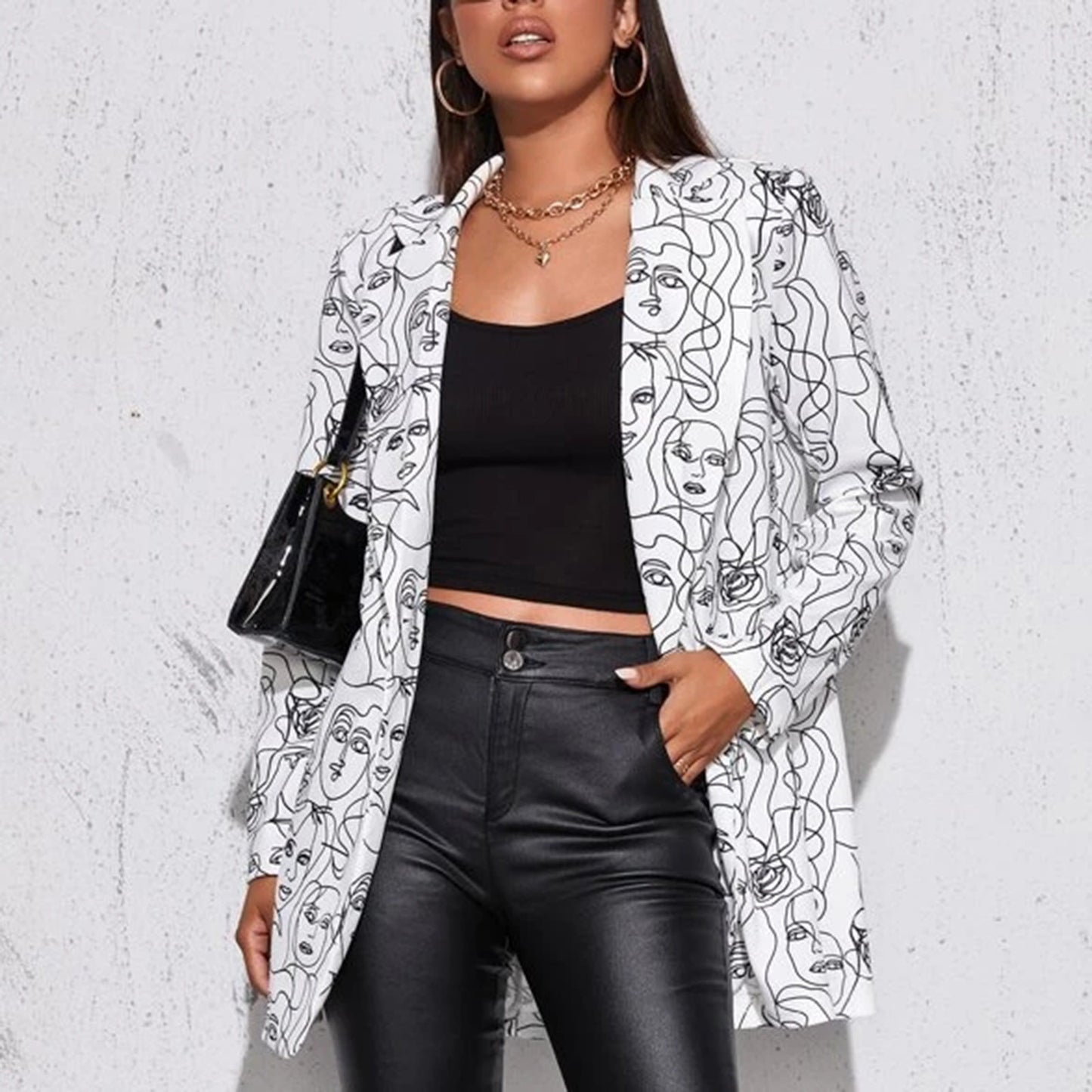 Fashion Women Blazer Hip Hop Print Long Sleeves Suit Jacket Elegant Fall Winter image 4