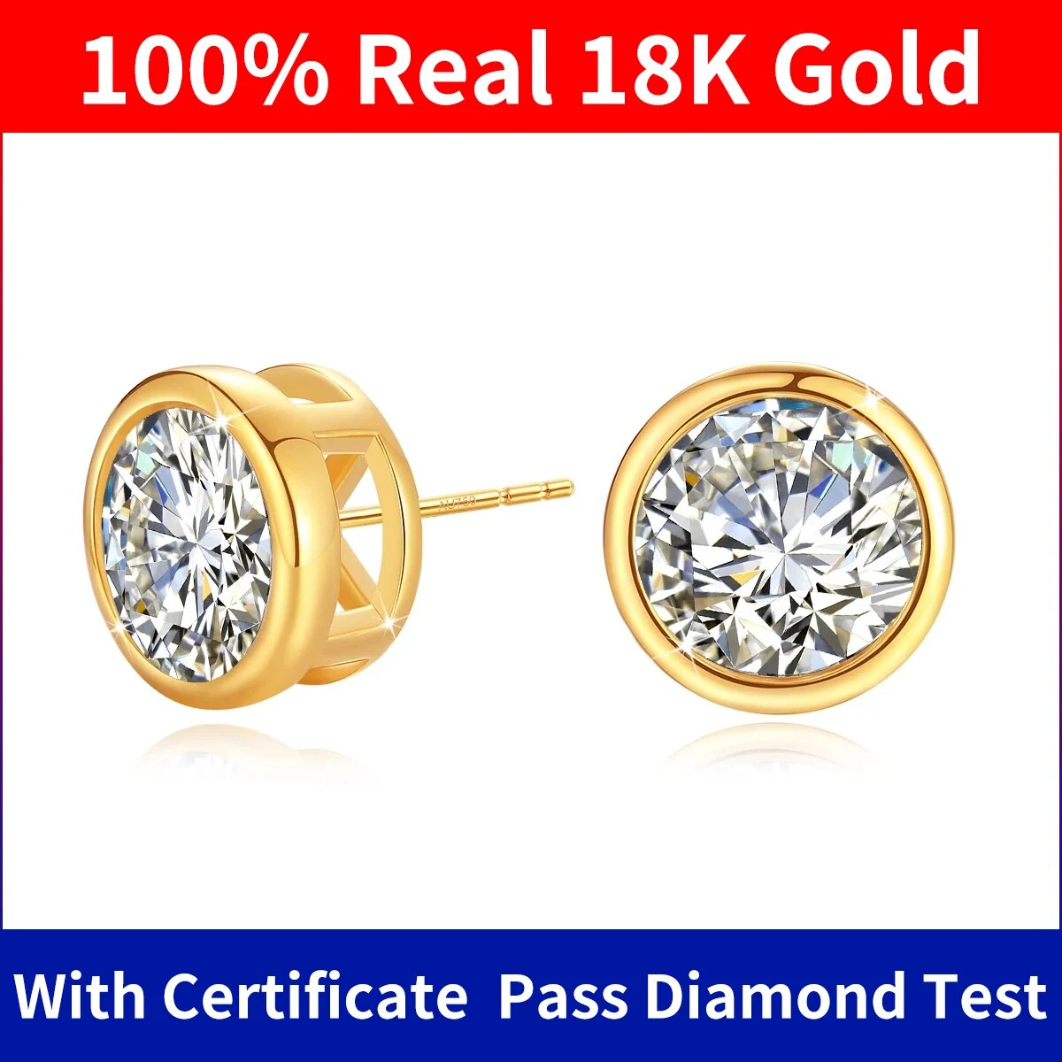 Szjinao Moissanite Earrings 18k Gold 100% Real With Certificate Luxury AU750 Je image 0