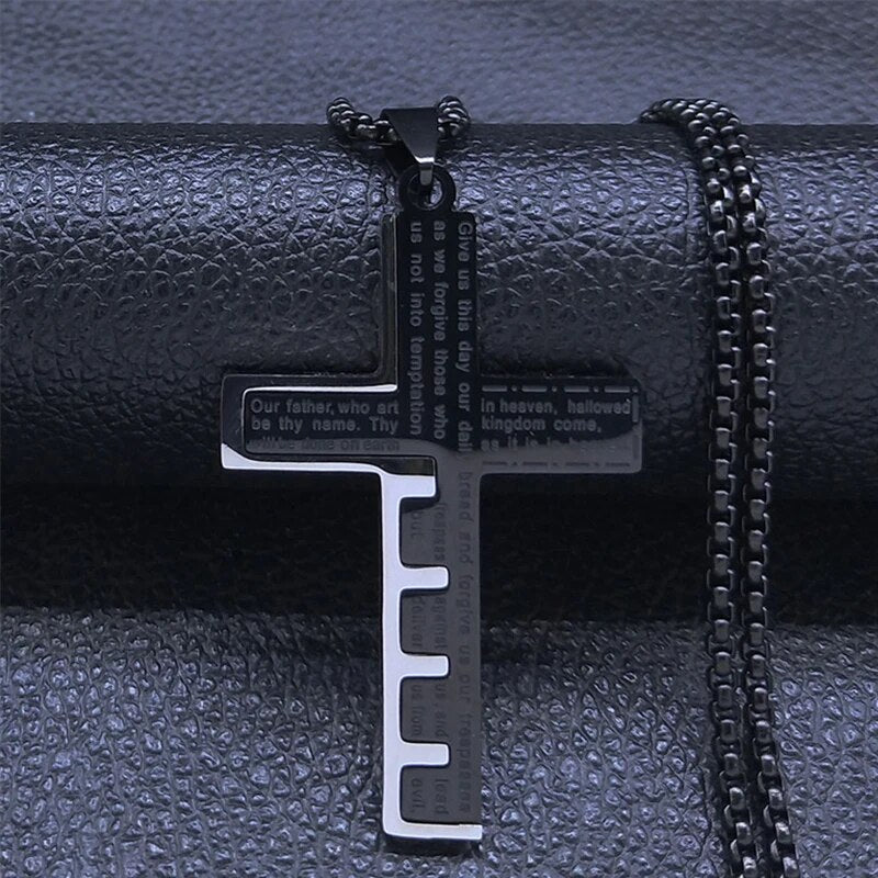 Cross Christian Church Prayer Necklace Men Stainless Steel Gold Color Bible Amu image 2