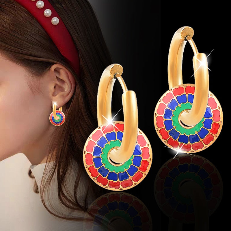 SINLEERY Colorful Enamel 316L Stainless Steel Gold Color Hoop Earrings For Wome image 8