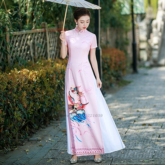 2024 vietnam aodai dress traditional chinese improved qipao national phoenix pr image 0