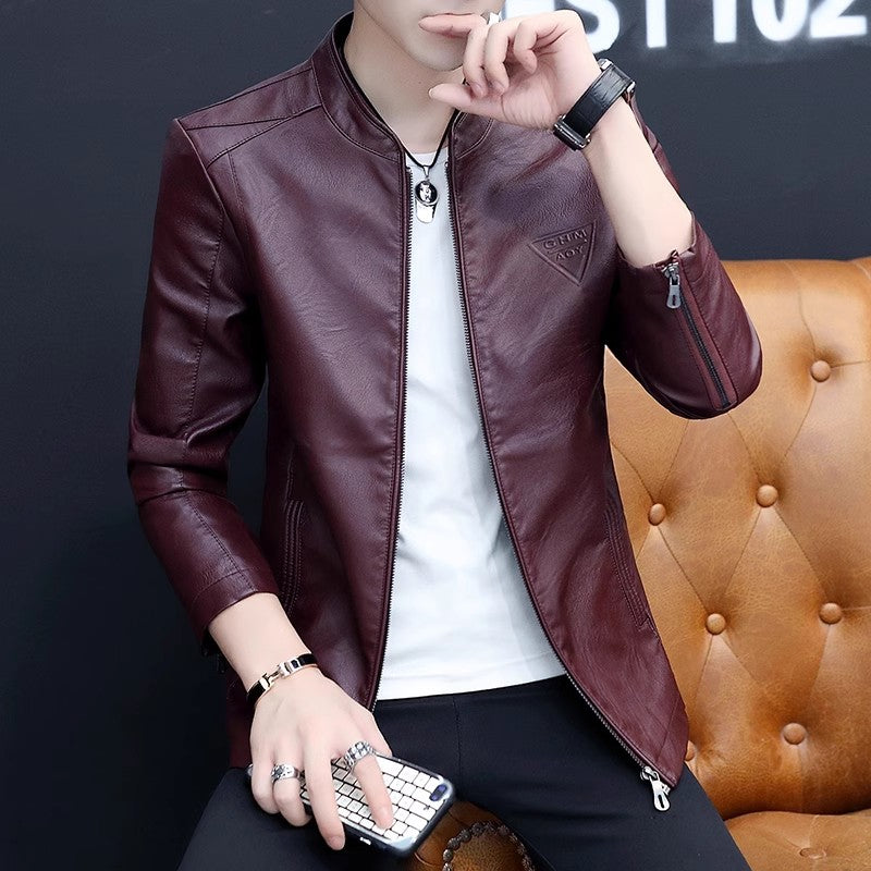 Mens Biker Leather Jacket 2023 Autumn  Men's Fashion Trend Decorative Motorcycl image 2