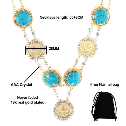 NEW Arabic Coin Muslim Islam Middle East Necklace for Women Gold Color Arab image 0