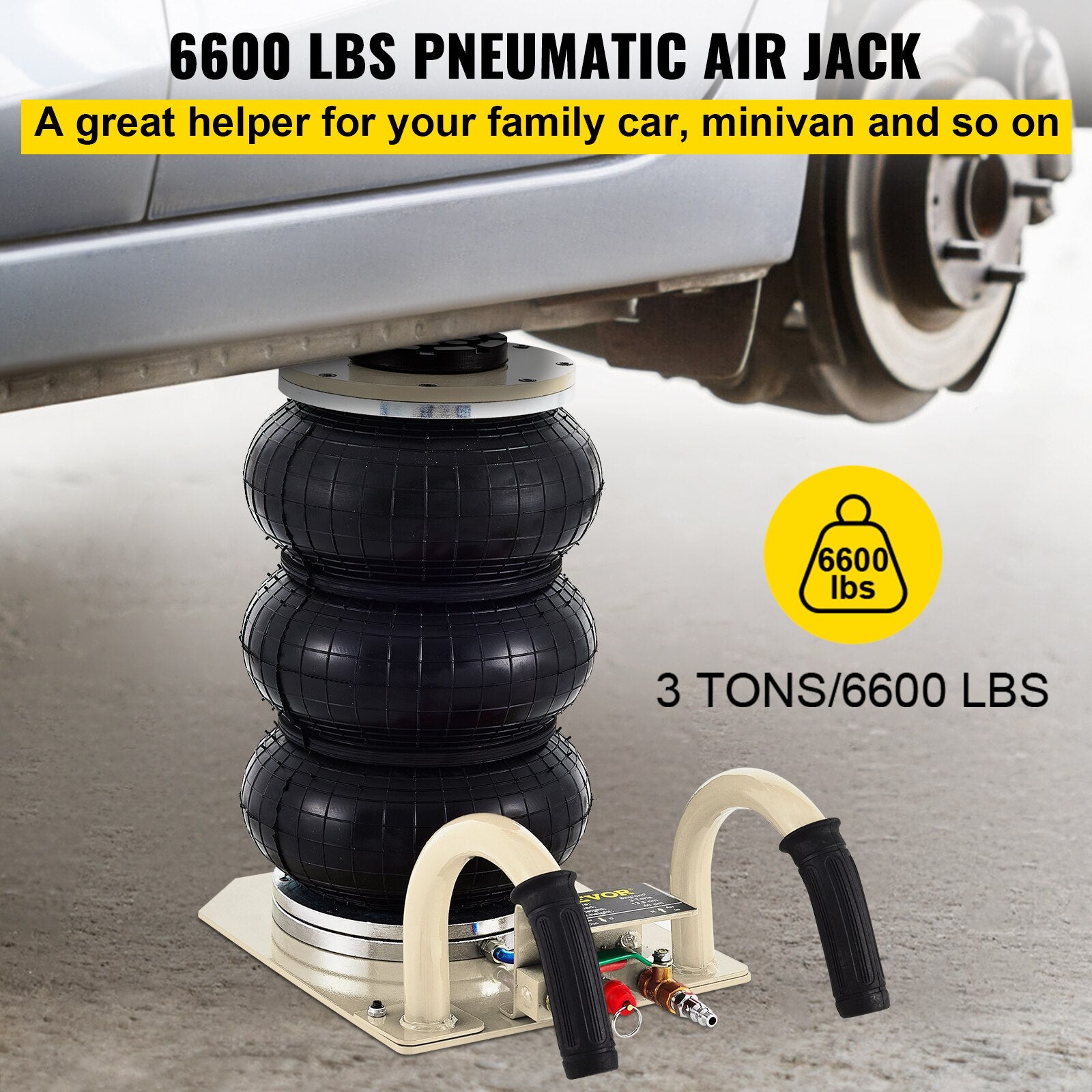 VEVOR Pneumatic Jack 3 Ton Triple Bag Air Jack Fast Lifting Height Pneumatic Ai image 2