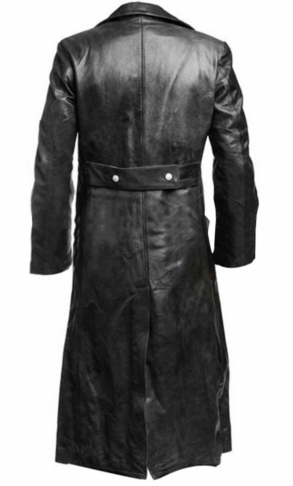 MEN'S GERMAN CLASSIC WW2 MILITARY UNIFORM OFFICER BLACK LEATHER TRENCH COAT image 2