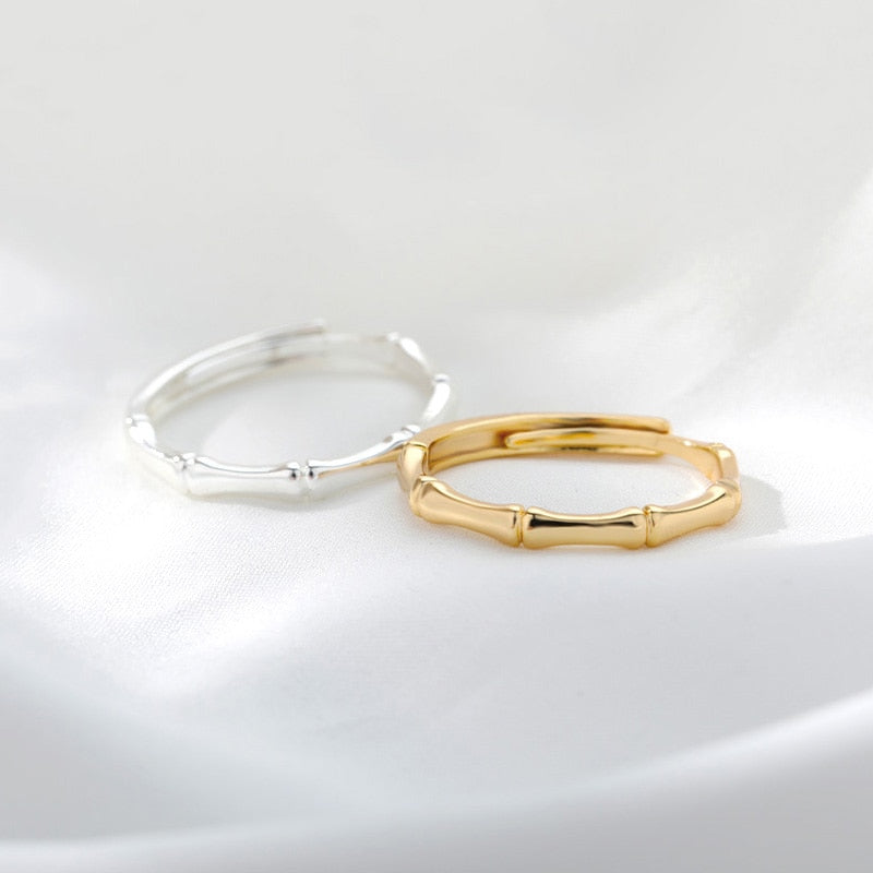 Stainless Steel Bamboo Joint Rings For Women Men Gold Color Adjustable Male image 4