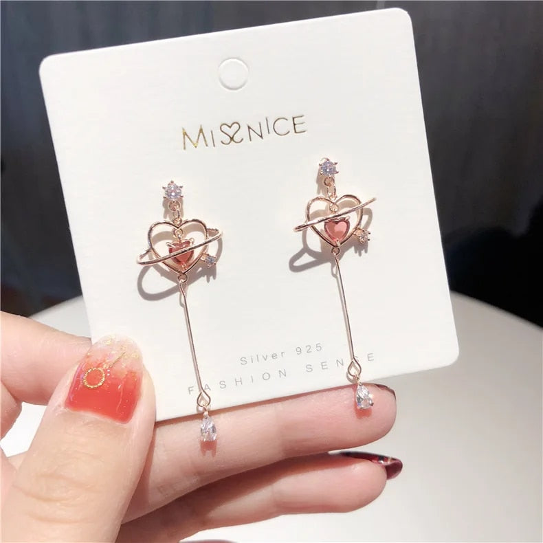 Zircon Wheat Tassel Pendant Gold Color U-shaped Earrings for Women 2023 New Fas image 6