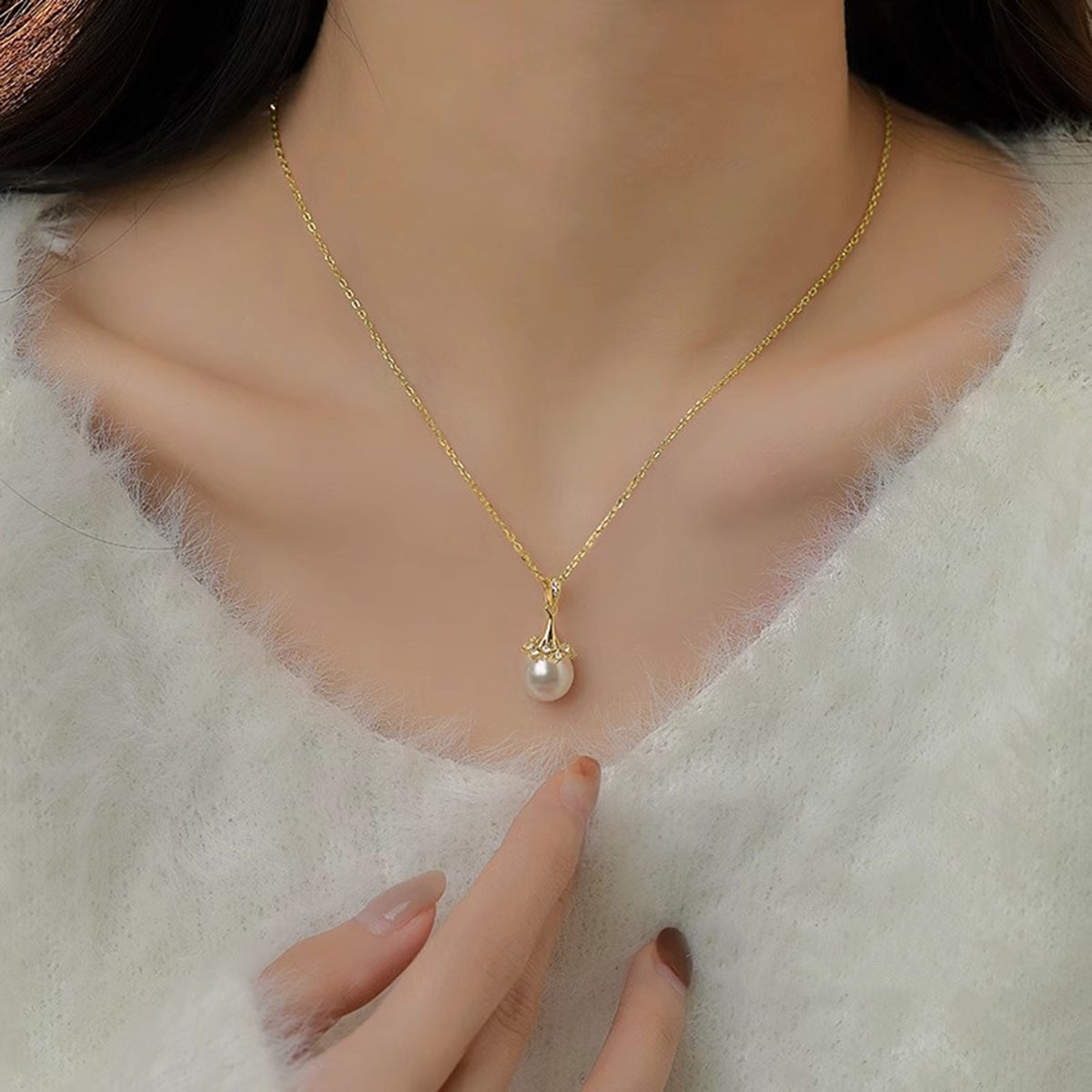 Natrual Fresh Water Pearl Necklace with Certificate 18 K Pure 100 Gold Pendant image 4