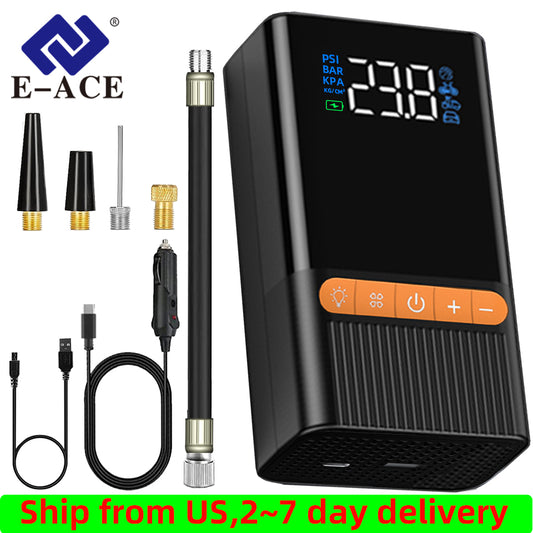 E-ACE Air Pump Inflator Portable Electric Wireless Mini Air Compressor Digital image 0
