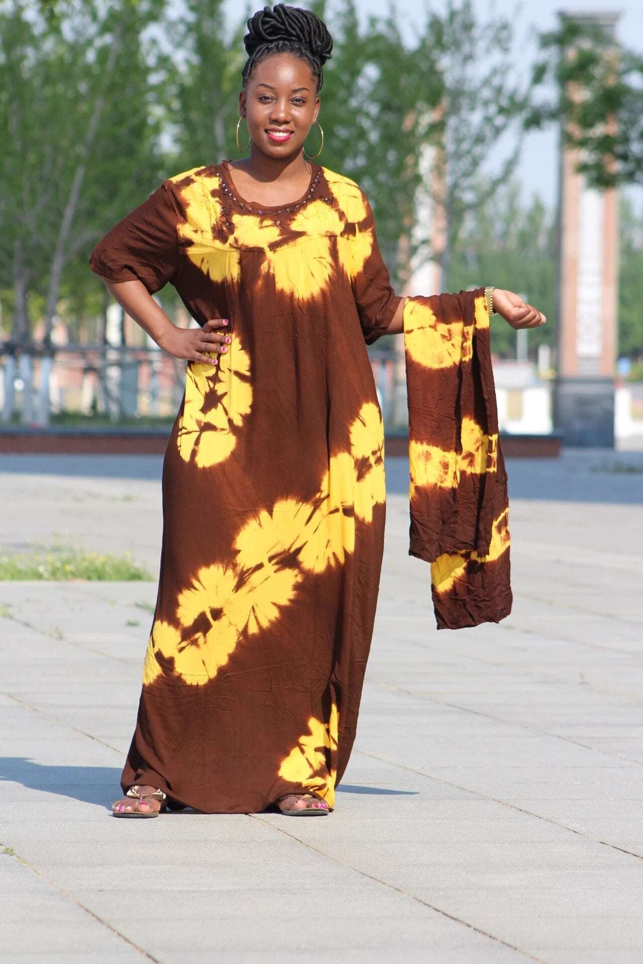 Multicolor Floral Print Cotton Women High Waist Boho Maxi Dress Casual Holiday image 1