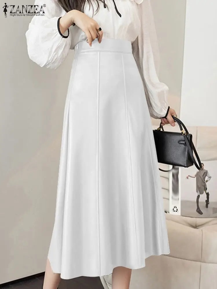 ZANZEA Long Skirt Leather Skirt Fashion High Waist Skirt Women PU Office Lady S image 10