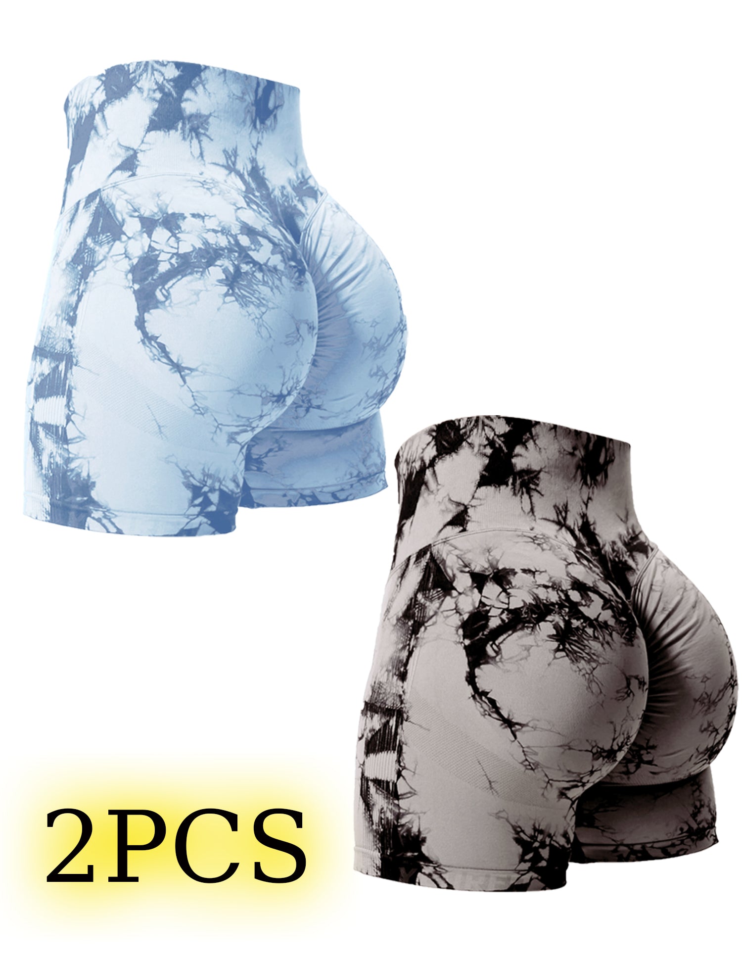 2PCS Tie Dye Butt Lifting Sexy Gym Shorts Woman Skinny Stretch High Waist Sport image 0