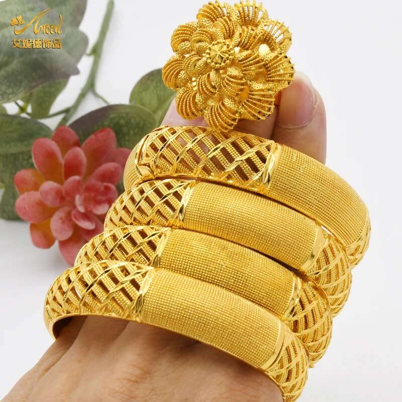 ANIID Dubai Bangles 24K Gold Color African Bracelet For Women Wholesale Designe image 3