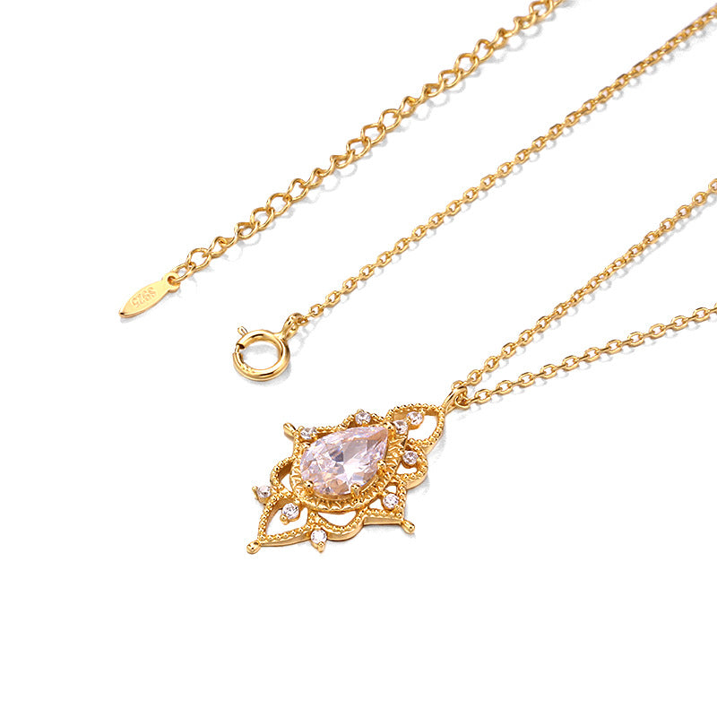 LAMOON Vintage Necklace For Women Zircon S925 Silver K Gold Plated Chain Weddin image 1