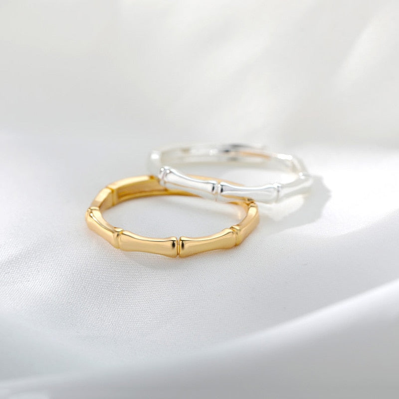Stainless Steel Bamboo Joint Rings For Women Men Gold Color Adjustable Male image 5