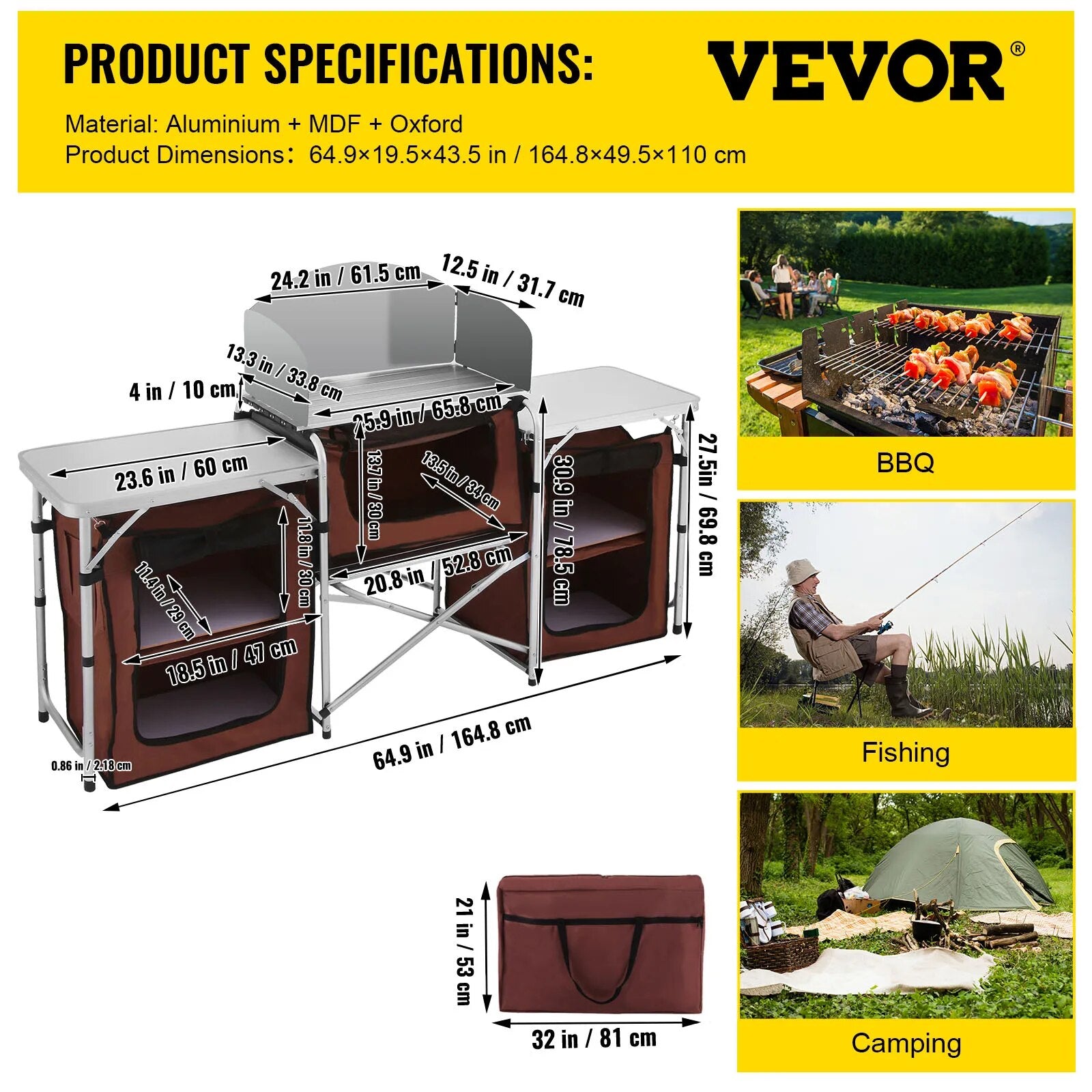 VEVOR Camping Outdoor Kitchen Table Cabinet Foldable Folding Cooking Storage Ra image 9