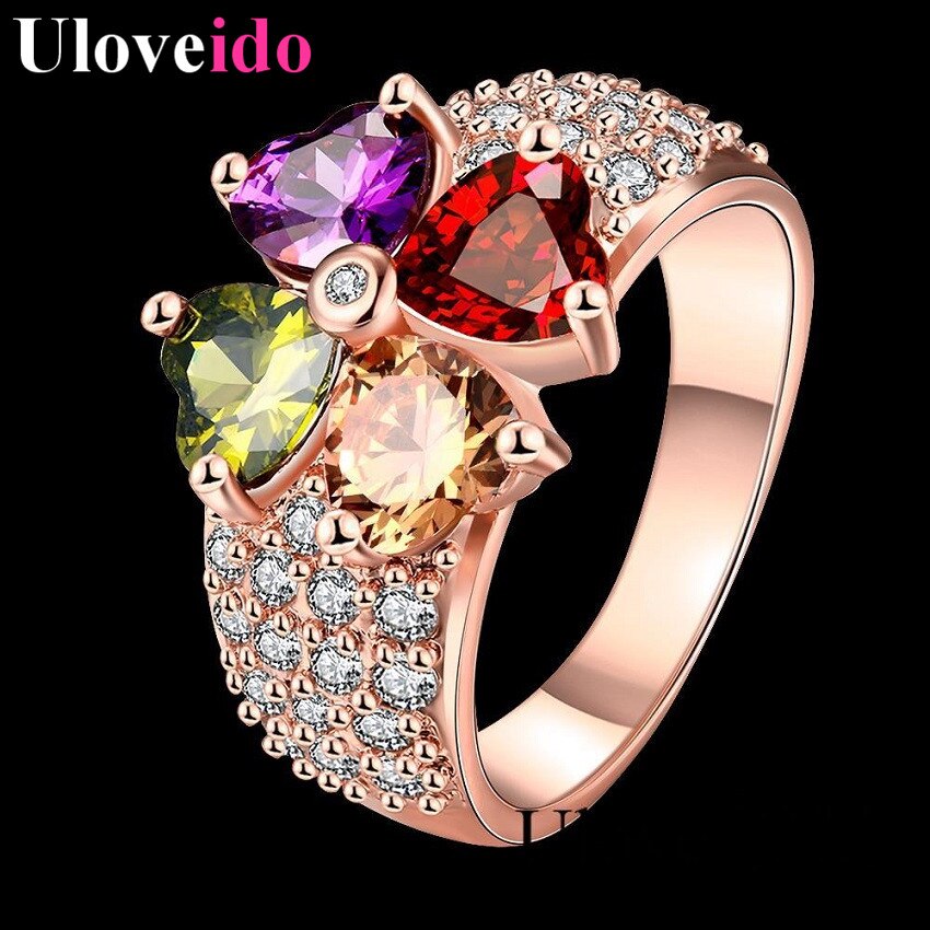 US STOCK 5% Off Rose Gold Color Ring Female Cubic Zirconia Wedding Rings for image 1