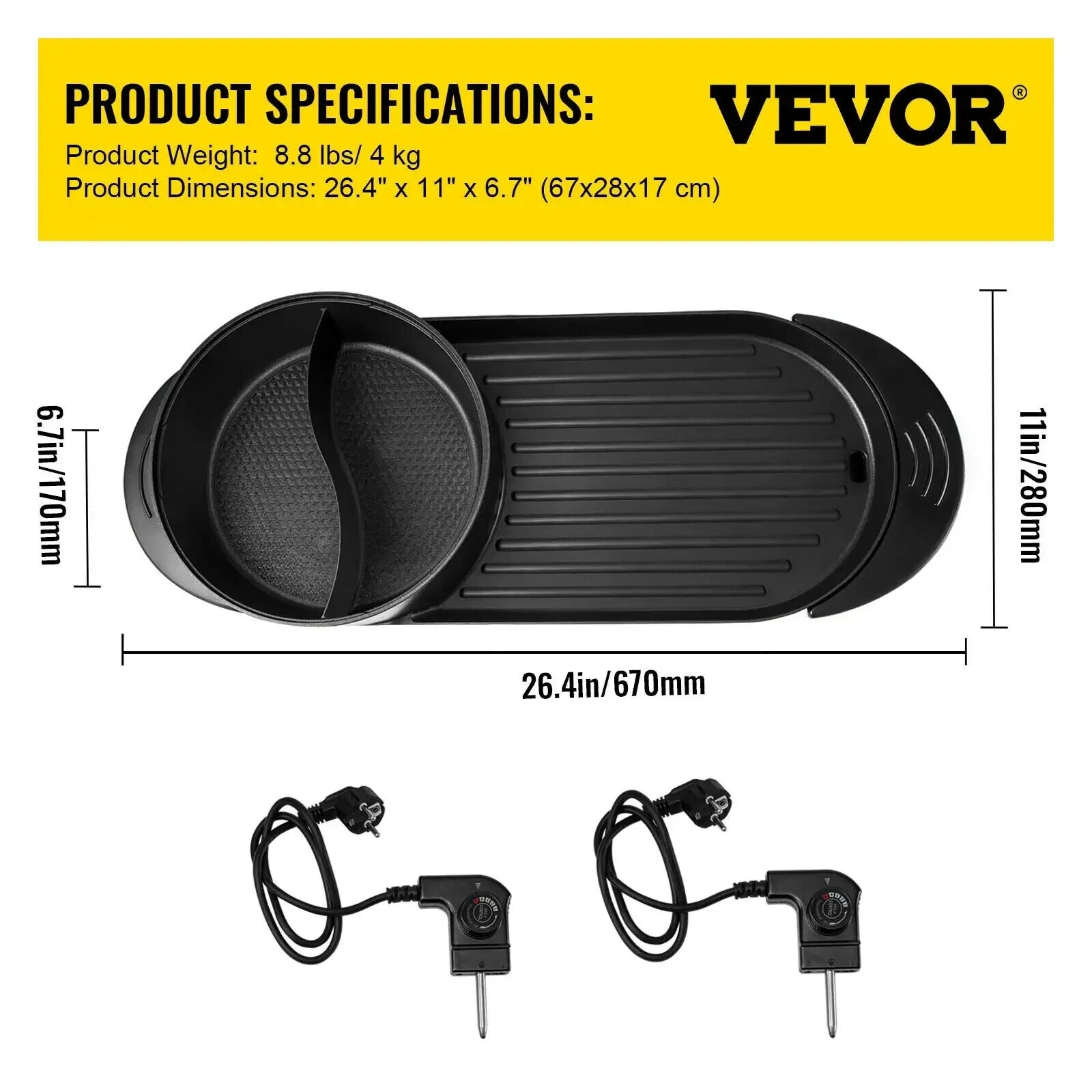 VEVOR Electric BBQ Pan 2 in 1 Grill Hot Pot Portable Smokeless Durable Material image 5