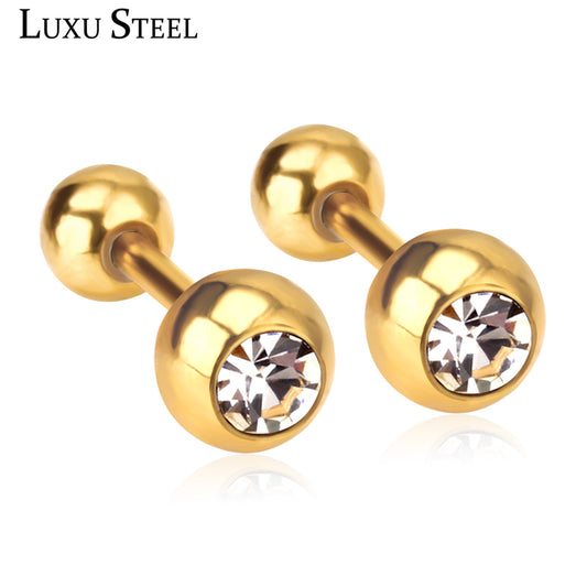 LUXUSTEEL Crystal Earrings For Women Men Gold Color Stainless Steel Round CZ St image 0