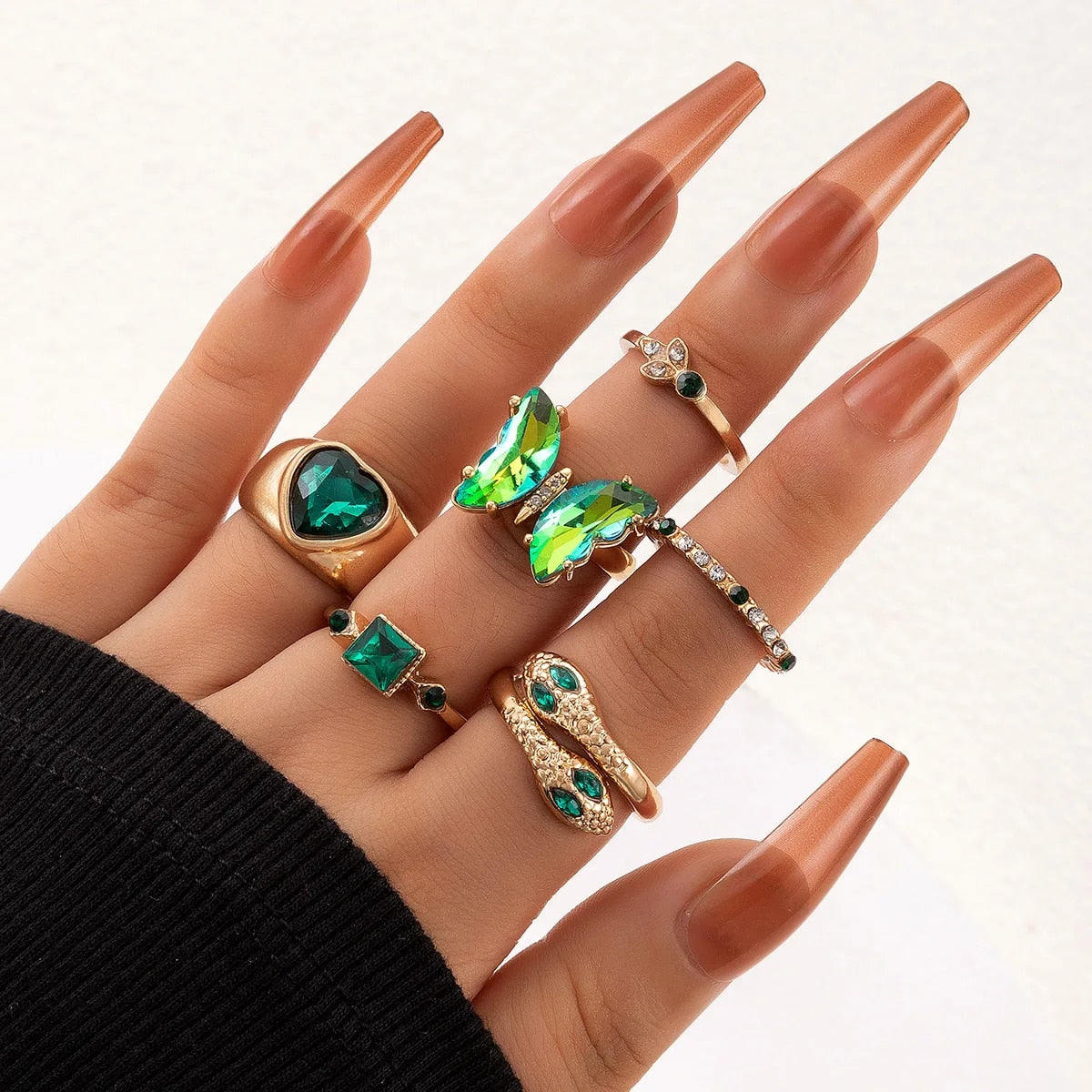 Colorful Crystal Snake Shape Ring Set For Women Fashion Butterfly Heart Gold Co image 11
