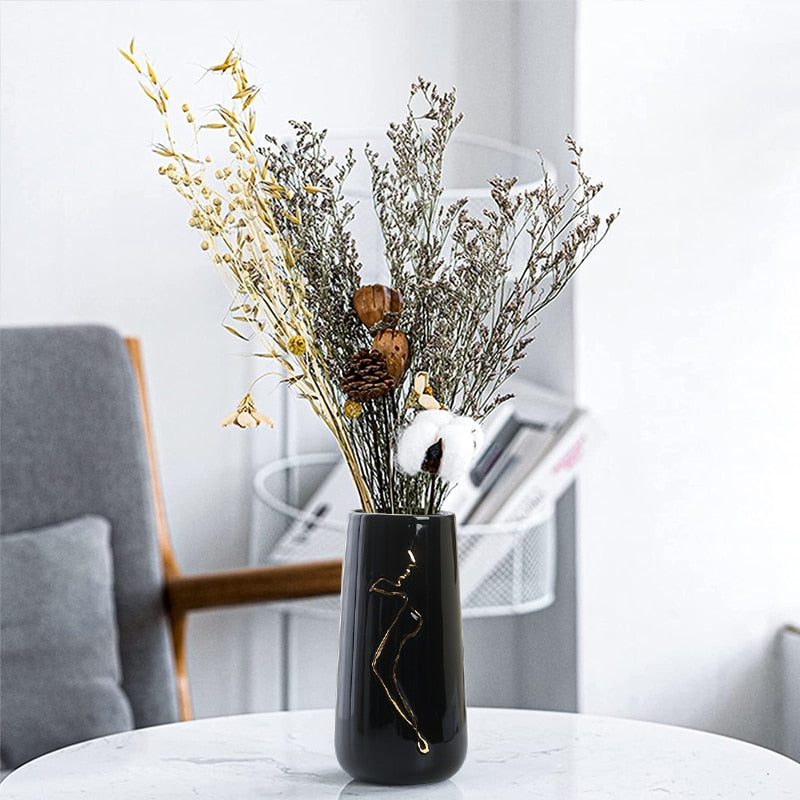 Modern Ceramic Vase Simplicity Abstract Gold Painted Vases Flower Arrangement A image 10