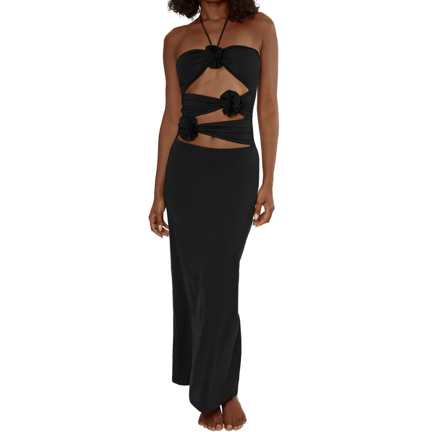 Elegant White Lace Maxi Dress with Spaghetti Straps and V-Neckline for Women s  image 1