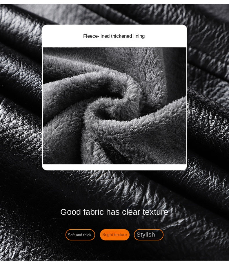 Winter Men's Fur Collar Leather Jacket Fashion Simple Solid Color Windproof Car image 5