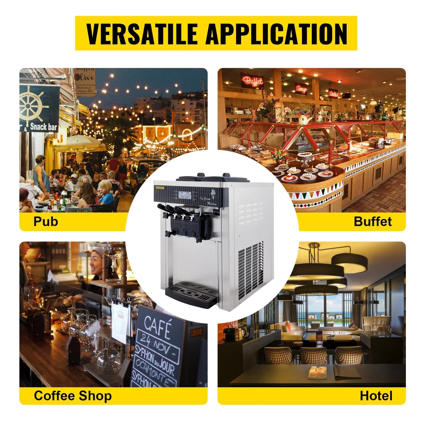 VEVOR 18-28L/H Soft Ice Cream Machines Commercial Sorbet Coolers Tricolor Deskt image 5