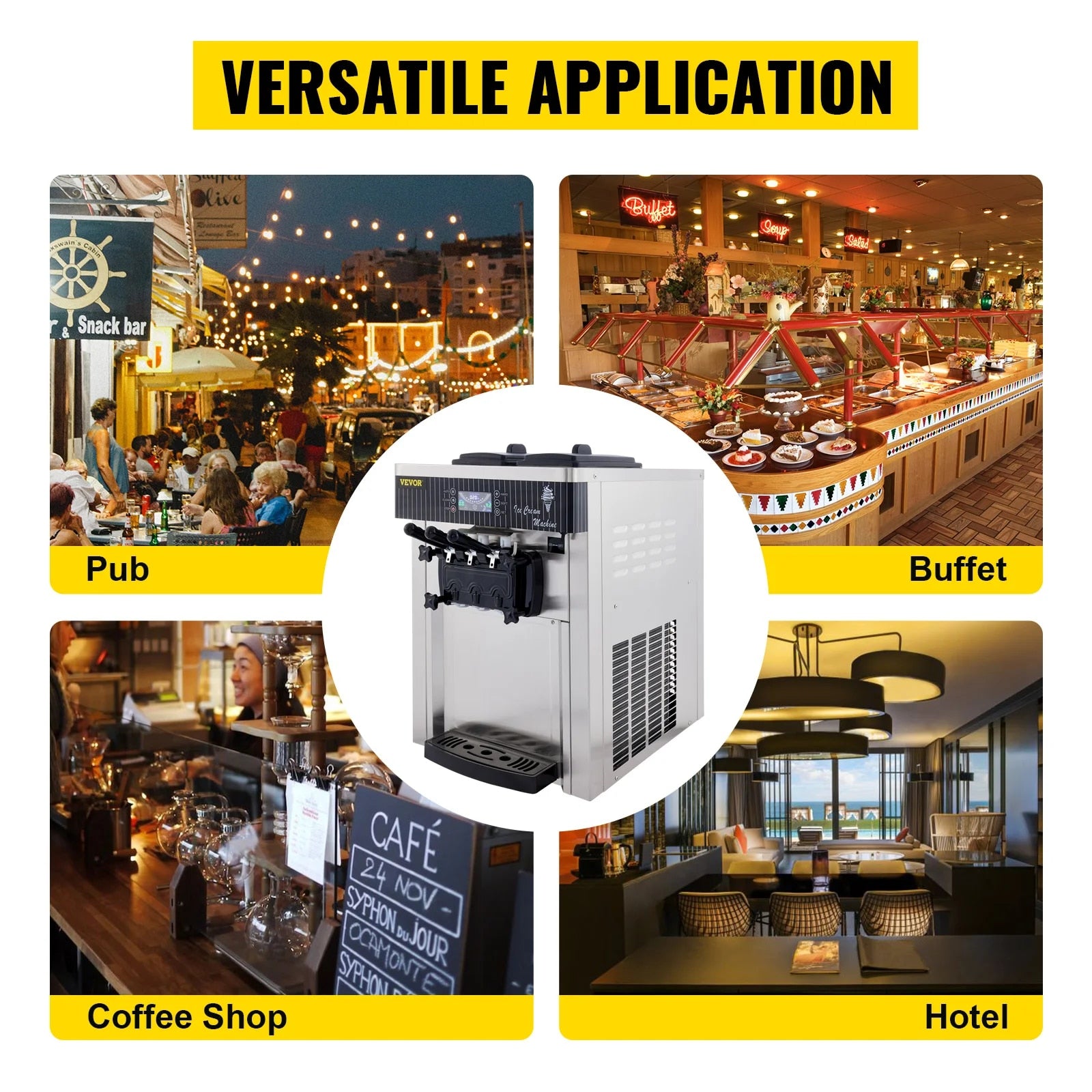 VEVOR 18-28L/H Soft Ice Cream Machines Commercial Sorbet Coolers Tricolor Deskt image 5