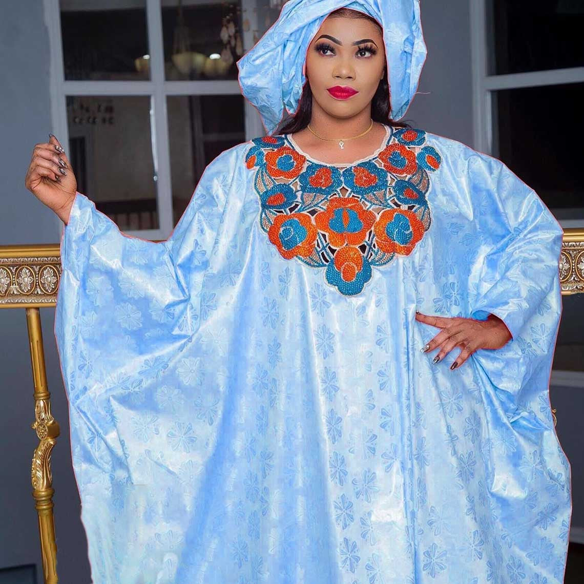 Original Bazin Riche Long Dresses For African Women Party Traditional Wedding F image 3