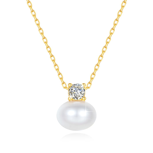 100% Real 18K Gold Pearl Necklace With Moissanite Stone Luxury AU750 K Gold Pen image 0