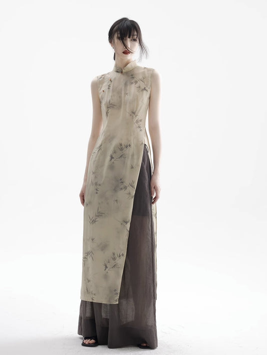 vietnam classic traditional sleeveless ao dai Breathable chinese national style image 0