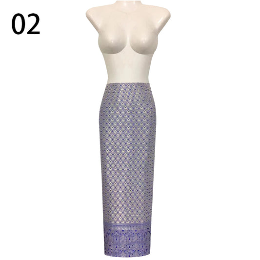 Women's Bohemian Print/solid Elastic Waist Long Maxi Skirt Thai Traditional Lon image 0
