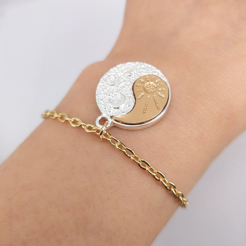 hzew new Pair Of Celestial gold Sun And silver color Moon bracelet Best Friends image 2
