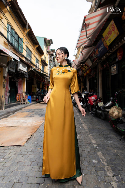 Customized Satin Acetate Women Aodai Vetnam Clothing Long Cheongsam Aodai Vietn image 0
