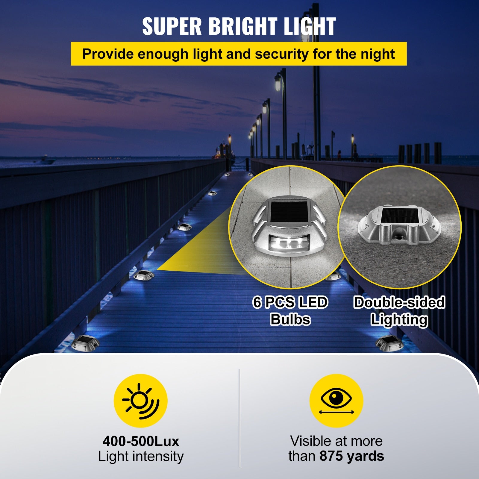 VEVOR Solar Dock Lights Deck Driveway Lights Outdoor Waterproof Wireless 6 LEDs image 4