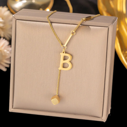Stainless Steel Initial Letter Necklace For Women Gold Color 26 Alphabet Pendan image 0