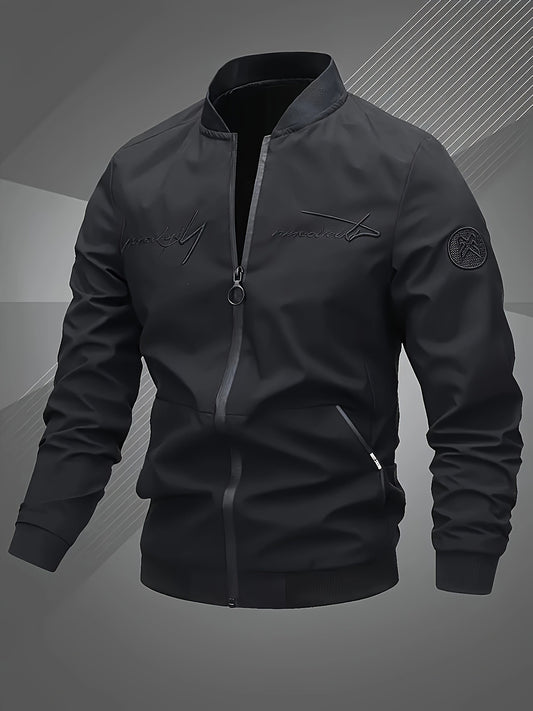 Trendy men's alphabet embroidered bomber jacket - stylish design, versatile cas image 0