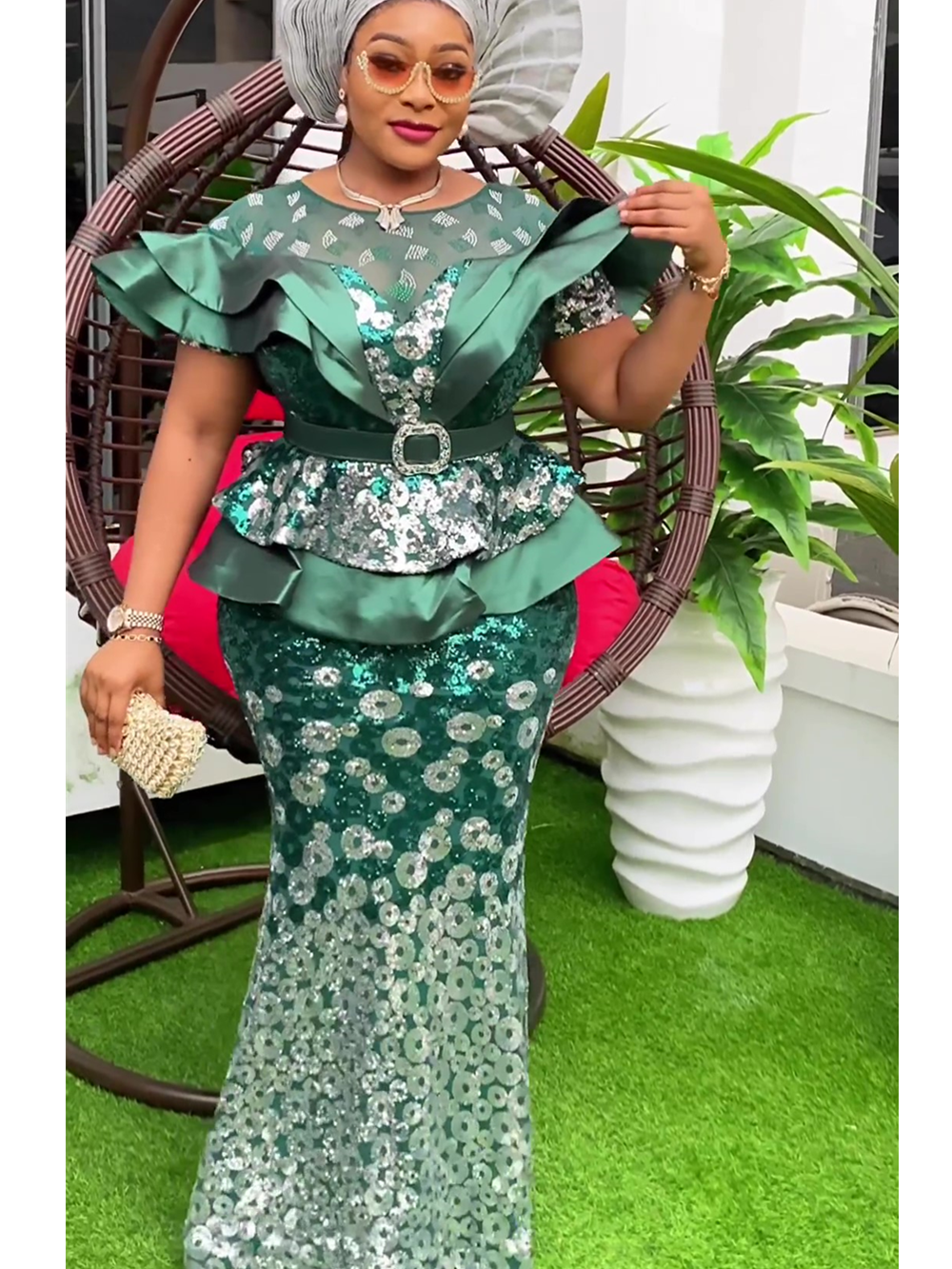 Plus Size African Party Dresses for Women Dashiki Ankara Sequin Wedding Evening image 0