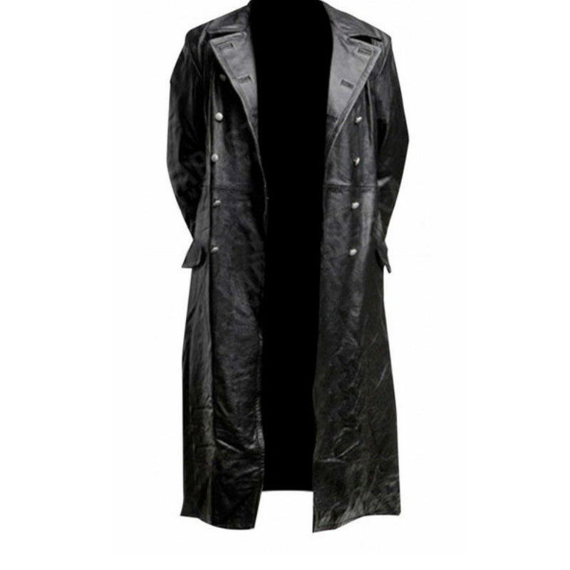 2024 Spring Men Faux Leather Trench Fashion Long Sleeve Autumn Windbreaker Coat image 1