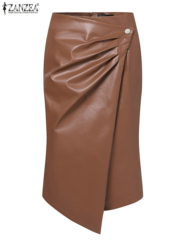ZANZEA 2023 Women PU Leather Skirt Fashion High Waist Long Jupes Autumn Vintage image 10