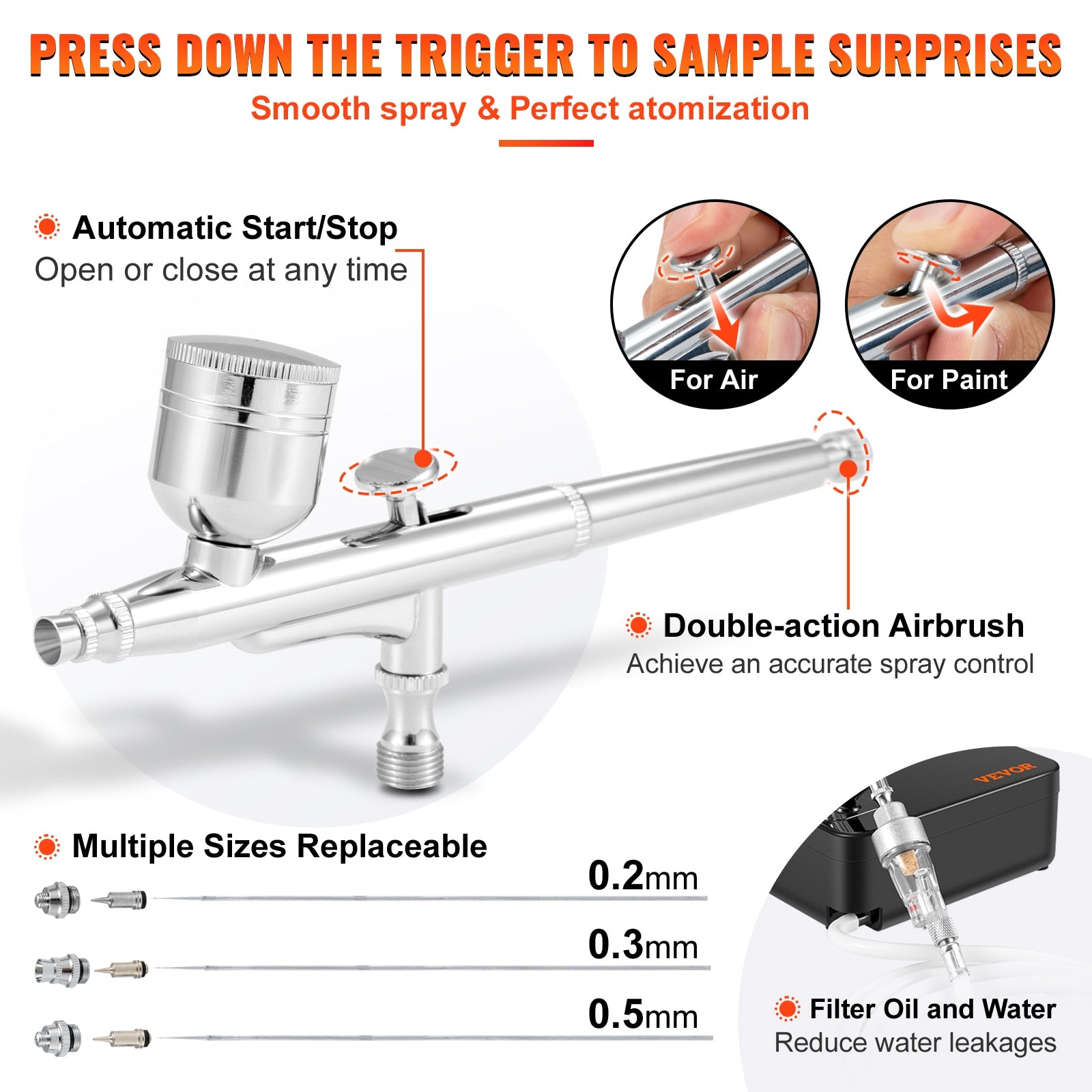 VEVOR Dual-Action Airbrush Kit Multifunctional Airbrush System Compressor 0.3mm image 2