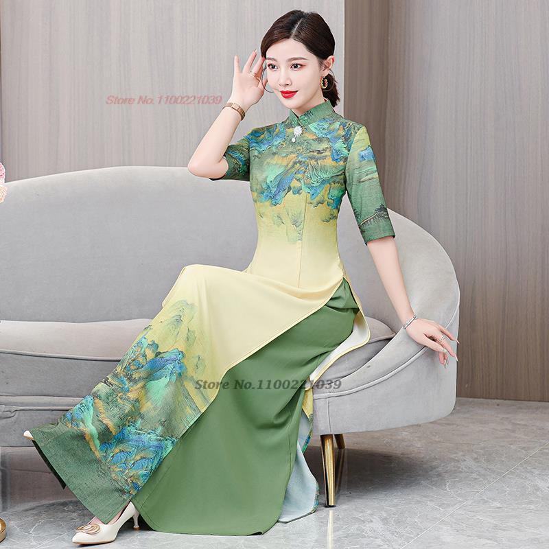2024 vietnam aodai dress traditional chinese vintage qipao dress women flower p image 3