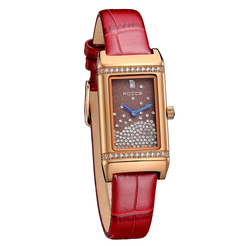 ROCOS Luxury Watch Women Diamond Rose Gold Quartz Wristwatches Leather image 1