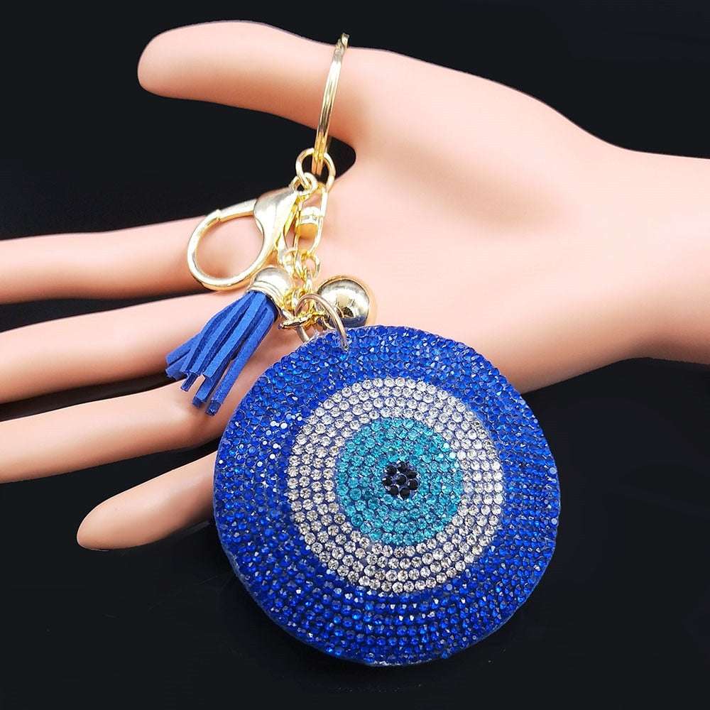 Turkey Eyes Crystal Keychains Ring for Women Keychain Blue Gold Color Key Chain image 15