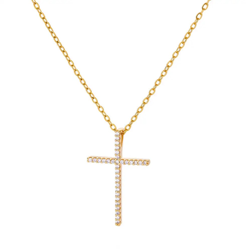 Zircon Cross Pendant Necklace for Women Gold Plated Stainless Steel Collar Neck image 8